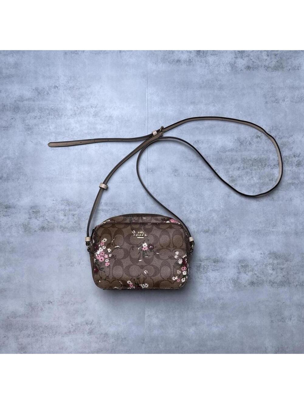 Y2K Coach Mini Camera Shoulder Bag Khaki Floral Purse